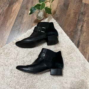 LOGO by Lori Goldstein Black Pointed Ankle Boots with Buckle Detail
